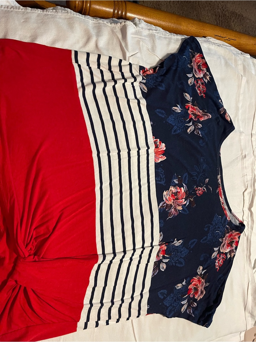 Maurices Navy Floral and Red Trim Knit Top